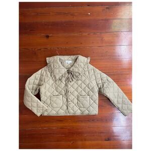 Mable Quilted Ruffle Collar Cropped Jacket Taupe Cottagecore Women M